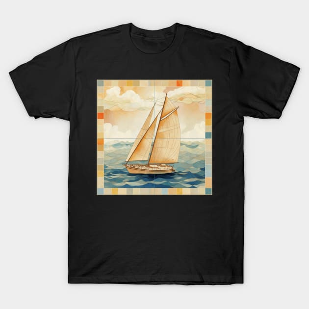 A Sailboat on a Tile T-Shirt by Studio Red Koala